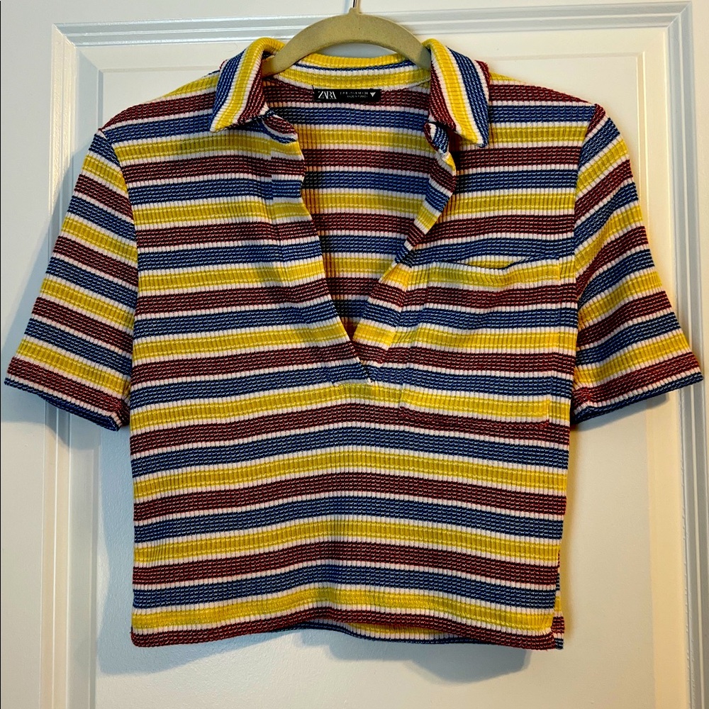 NWT ZARA TEXTURED RIB POLO SHIRT STRIPED